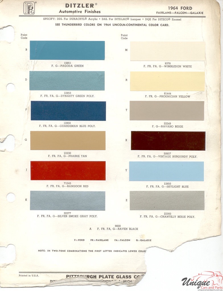 1964 Ford Paint Charts PPG